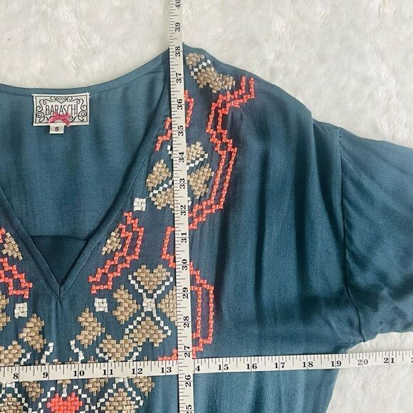 Anthropologie Yoana Baraschi Women's Blue Embroidered Blouson Dress Size Small - Picture 9 of 11